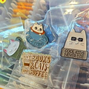 Cute Cats And Coffee Enamel Pin Set